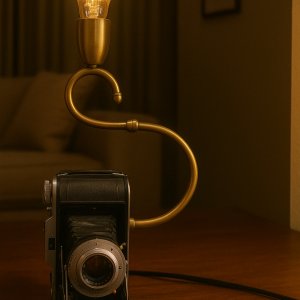 Cámara fotográfica fuelle, lámpara de mesa